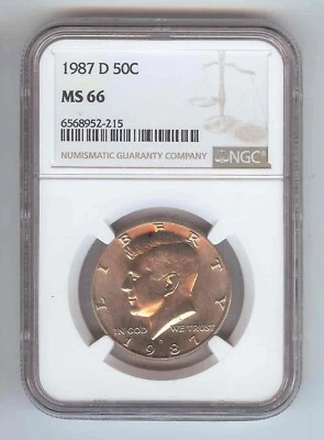 1987 D Kennedy Half Dollar NGC MS66 - Image 1 of 2