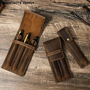 Vintage Crazy Horse Leather Pen Case Handmade 1 2 3 Slots for Fountain Pens - Picture 1 of 17