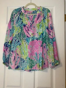 LILLY PULITZER ELSA Seidenbluse SHIRT - GRÖSSE SMALL Blumenmuster - Bild 1 von 12