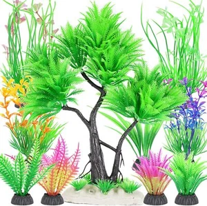 Set de árbol de plástico verde para acuario con arbustos artificiales - Imagen 1 de 4