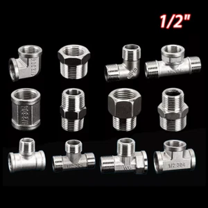 Female Male Thread Stainless Steel Pipe Fittings Straight/Elbow/Tee Connectors - Picture 1 of 21