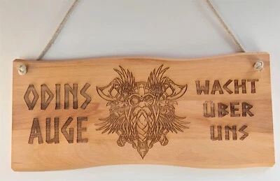 Buche massiv Brett Odins Auge wacht über uns 38x17 cm Odin Gravur - Bild 1 von 4