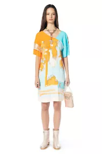 ELISA CAVALETTI Kleid knielang Sommerkleid orange türkis Gr. S, M - Bild 1 von 4