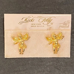 Vintage Neu Kirks Folly Engel Fee Ohrringe durchbohrt goldfarben Cherubs - Bild 1 von 7