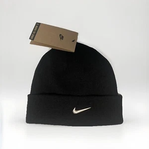 Nike Black Winter Beanie Hat Swoosh Adult One Size HF0189-010 - Picture 1 of 3