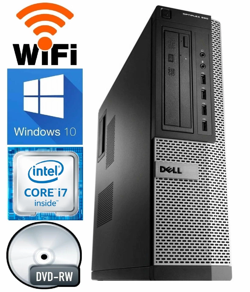 Dell i7 Desktop Computer PC | up to 32GB RAM, 3TB SSD | Windows 10 HDMI | WiFi - Image 1 of 4