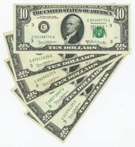 FR #2020C $10 1969B (5) Federal Reserve Notes Philadelphia DC-6205 - Picture 1 of 2