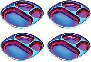 Stainless Steel Children's Plates | 100% BPA Free | Set of 4 (Colorful Blue) - Picture 1 of 9