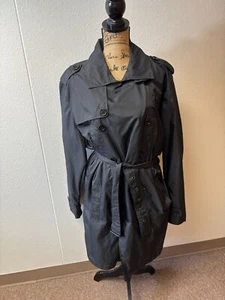 Red Saks Fifth Avenue Women's Size XL Black Trench Coat Belted Waist Polyester - Picture 1 of 8