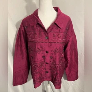 White Stag Vintage Style Beaded Embellished Jacket Dark Red Size Large - Picture 1 of 6