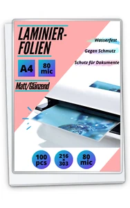 500 Premium Laminierfolien 2x80 Mic A4 matt-glänzend Laminiertasche entspiegelt - Bild 1 von 1