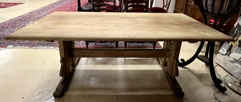 Antique French bleached White Oak Trestle Table Dining Farmhouse L 78"x W 35" Cover