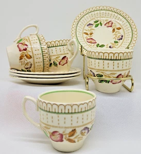 Woods Burslem Brier Demitasse Cups & Saucers x 4 Rare Vintage Set Coffee Tea - Picture 1 of 22