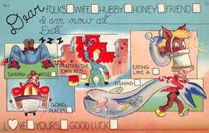 Postal de cómic vintage: lista de verificación Dear Folks, lino vintage - Imagen 1 de 2