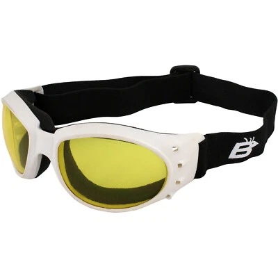 Birdz Eyewear Eagle Motorcycle Skydiving Padded Goggles White Frame Yellow Lens