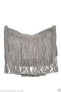 SUEDE FRINGE MESSENGER/CROSS BODY HANDBAG, CHOOSE: BLACK, GRAY, TAN - Picture 1 of 10
