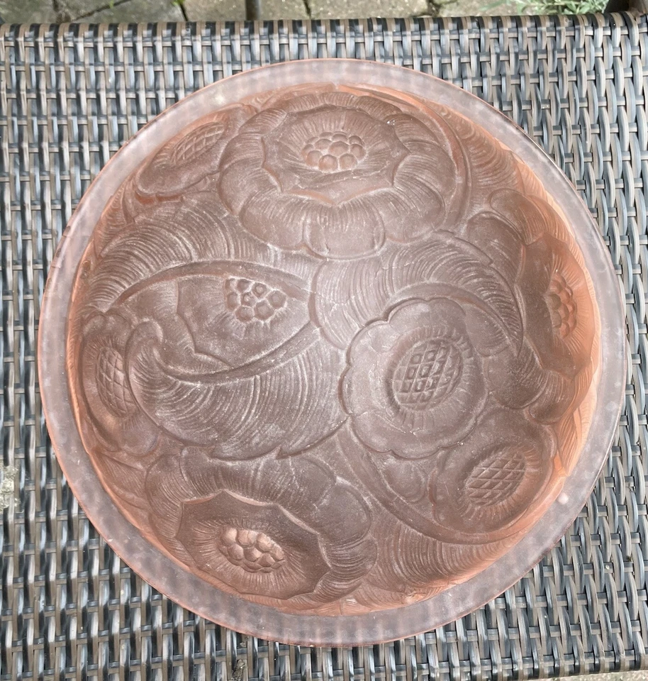 Antique French 14” Glass Art Deco Chandelier Dome Ceiling Light Fixture Pink - Image 1 of 4