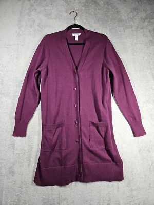 Denim & Co Women's Knit Cardigan Sweater Duster Pockets Purple Plum Wine Size M - Image 1 of 4