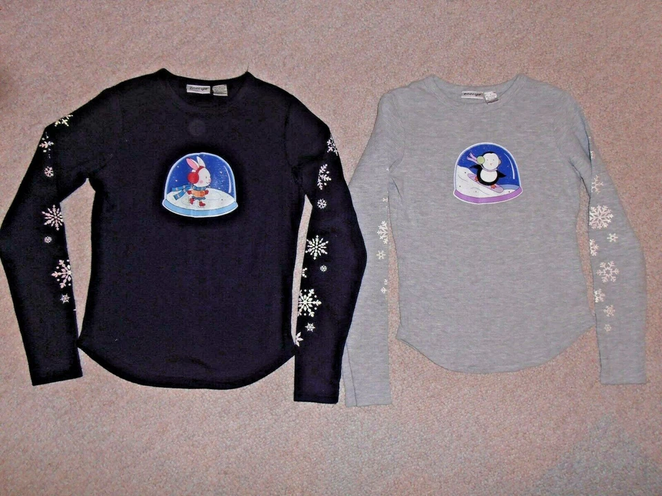 Lot 2 Energie Navy Grey Printed Sleeve Snowflake Sports Tee Shirt Women Junior M - Image 1 of 4