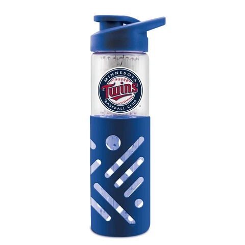 MINNESOTA TWINS 23 oz GLASS WATER BOTTLE WITH SILICONE SLEEVE (CLOSEOUT) Cover