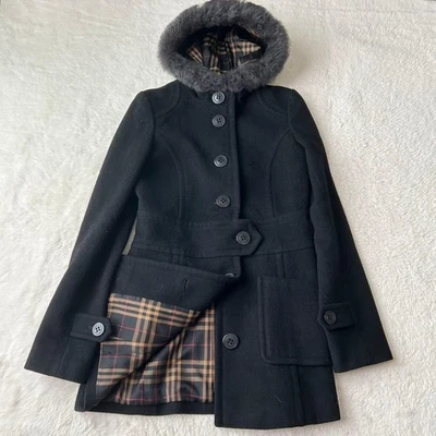 Burberry Blue Label Angora Long Coat Fur Nova Check 2way New Genuine - Image 1 of 4