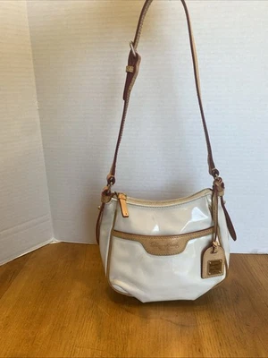 DOONEY & BOURKE Patent Leather Crossbody Handbag Shoulder Bag Mini Margot Ivory - Image 1 of 4