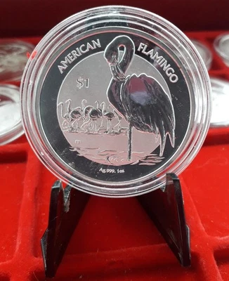 2021 British Virgin Islands 1$ American Flamingo 1 oncia oz argento silver 999 - Immagine 1 di 4