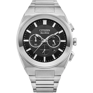 Citizen Axiom Eco-Drive schwarzes Zifferblatt Edelstahl Herrenuhr CA4580-50E - Bild 1 von 3