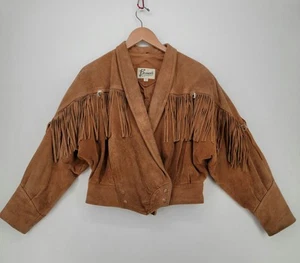 Vtg Bermans Fringe Leather Bolero Jacket Western Cowgirl Concho Womens Med - Picture 1 of 12