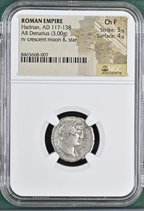 Römisches Reich - Hadrian - AD 117-138 - Silber Denar - NGC Ch F - RIC:864 - Bild 1 von 5