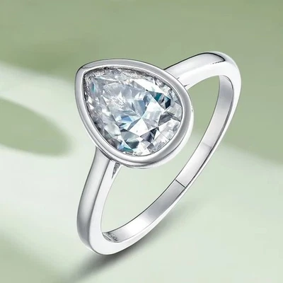 2ct Pear Cut Moissanite Women Engagement Wedding Ring 18k White Gold Plated GRA - Image 1 of 4