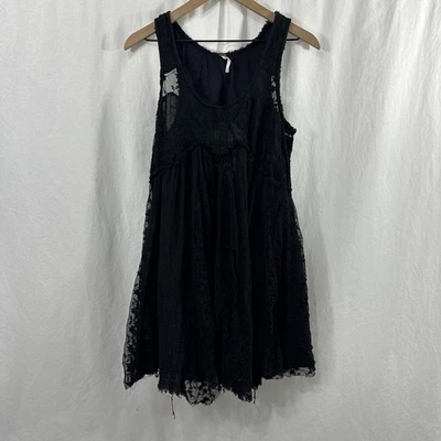 Free People Black Lace Sheer Panel Whimsy Grunge Sleeveless Dress Womens Size M - Image 1 of 4