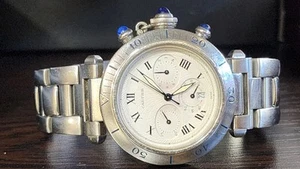 CARTIER Pasha 38mm Chronograph Date 1050 Silver Dial Quartz Men's Watch - Picture 1 of 12