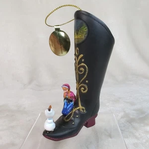 Bradford Exchange Disney Once Upon A Slipper Ornament Anna Olaf Black Boot - Picture 1 of 12