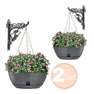 2x Blumenampel Blumentopf hängend Hängeampel inkl. Kette Wandhalterung anthrazit - Bild 1 von 6