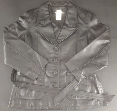 Abrigo/chaqueta para mujer Wilson de cuero negro de cuero genuino talla XL con cinturón Foto 1 de 4