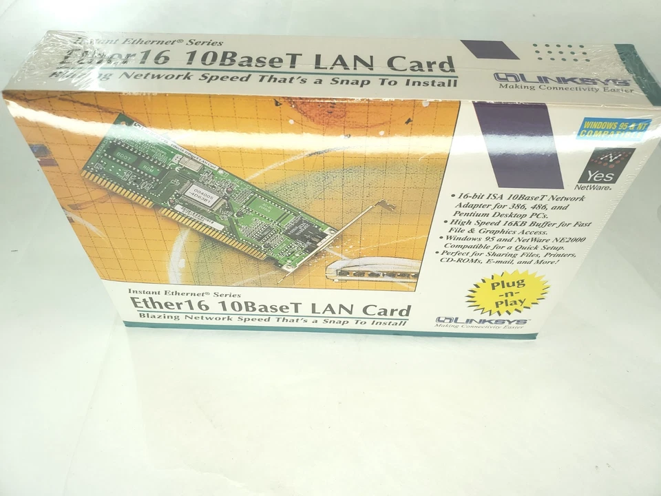 Linksys ISA NE2000 LNE2000T ETHER16 ethernet lan card NEW FACTORY BOX 10BT RJ45 - Image 1 of 4