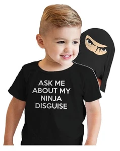 Toddler Ask Me About My Ninja Disguise T Shirt Cool Karate Face Mask Flip Tee - Picture 1 of 21