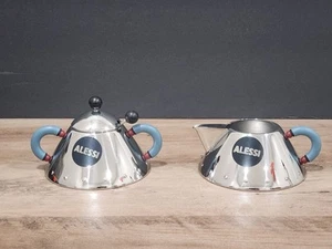 ALESSI Michael Graves Inox 18/10 Cream & Sugar Set with Lid & Spoon - Picture 1 of 23
