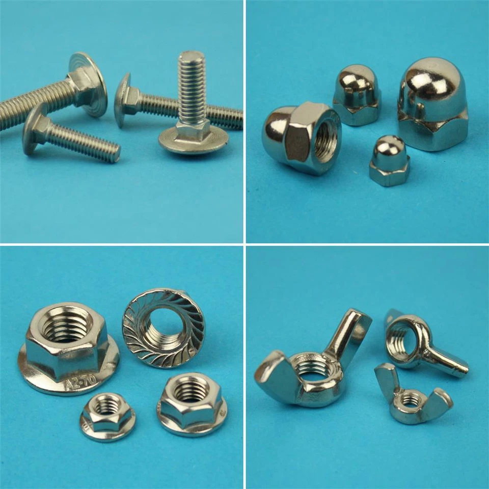 Edelstahl A2 Schlossschrauben DIN 603 Flügelmuttern Hutmutter Sechskantmutter VA - Bild 1 von 1