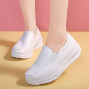 Womens Soft Comfort Slip On Thick Sole Loafers White Nurse Casual Shoes Ladies