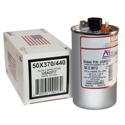 AmRad USA2217 Round Run Capacitor 50 uF MFD 370 / 440 Volt Made in USA