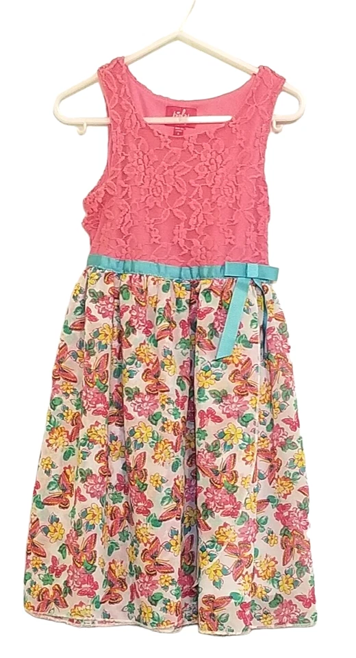 Vestido Pinky Boutique Niña 6 Mangas Rosa Mariposas Encaje Foto 1 de 4