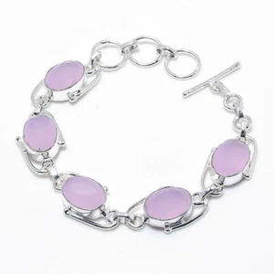 Pink Rose Quartz Gemstone Handmade 925 Sterling Silver Jewelry Bracelet Sz 7-8" - Picture 1 of 1