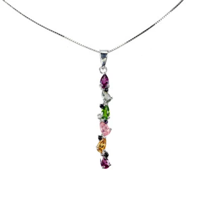 925 Argento Sterling Collana Tormalina Spinello Cromo Diopside Gemma Gioielli - Immagine 1 di 4