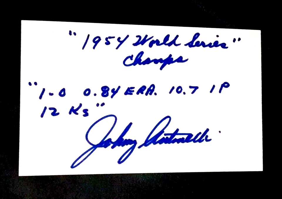JOHNNY ANTONELLI added "1954 WS CHAMPS" SIGNED AUTOGRAPHED INDEX CARD 3X5 B - Image 1 of 1