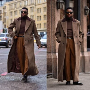Outwear Men Overcoats Wool Blend Double Breasted Extra Long Coat Winter Business - Picture 1 of 47