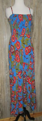 Maxi Vestido Boho Hippie Banda de Gitanos Talla XS Azul Rojo Estampado Floral Sin Mangas Foto 1 de 4