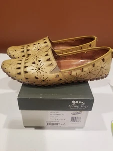 Spring Step Yellow Women's Leather Fusaro Loafer Eyelet Made In turkey Sz 41 11 - Picture 1 of 5