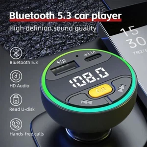 Car FM Transmitter Bluetooth 5.3 Handsfree Wireless Car Kit USB C Car Charger - Picture 1 of 7